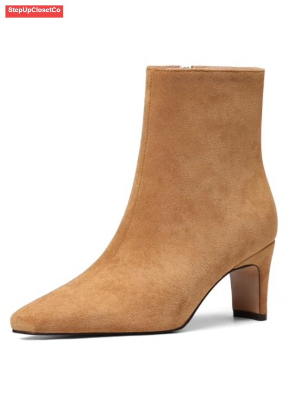 Women's Ankle Boots Square Toe Low Heel Side Zipper Faux Suede Booties